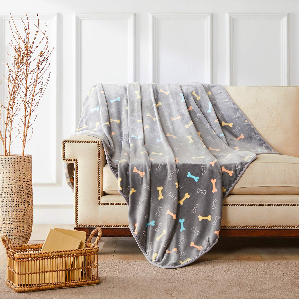 Allisandro 350 GSM-Super Soft and Premium Fuzzy Flannel Fleece Pet Dog Blanket, The Cute Print Design Washable Fluffy Blanket for Puppy Cat Kitten Indoor Outdoor, Grey, 40 x 32 Inches
