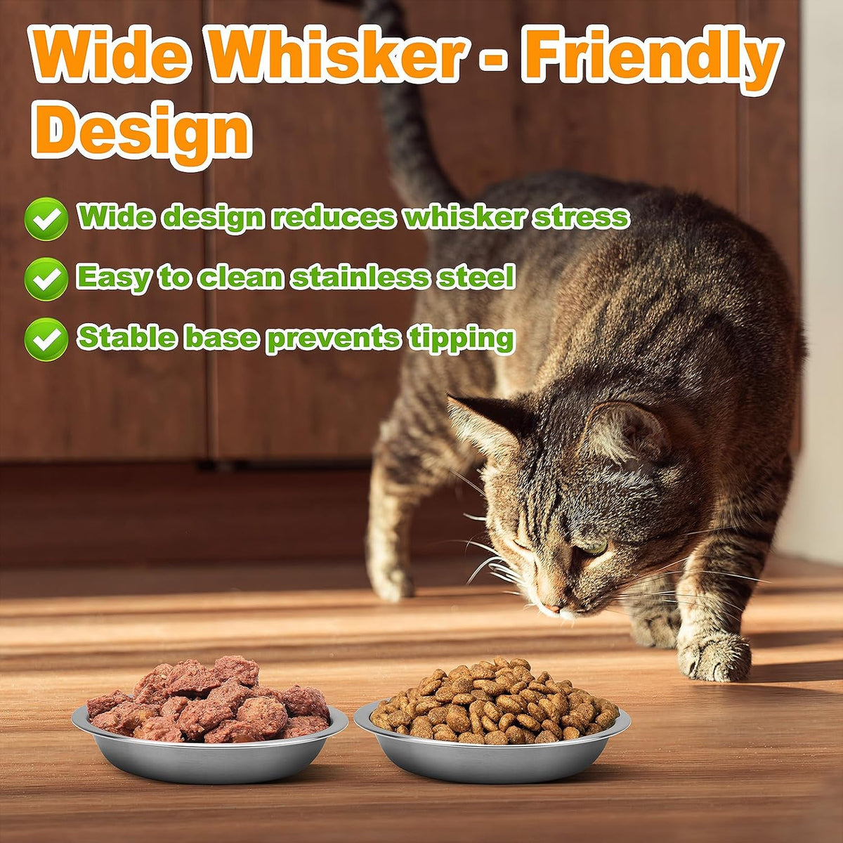 6 Pcs Stainless Steel Cat Bowls, Metal Shallow Cat Bowls Whisker Friendly