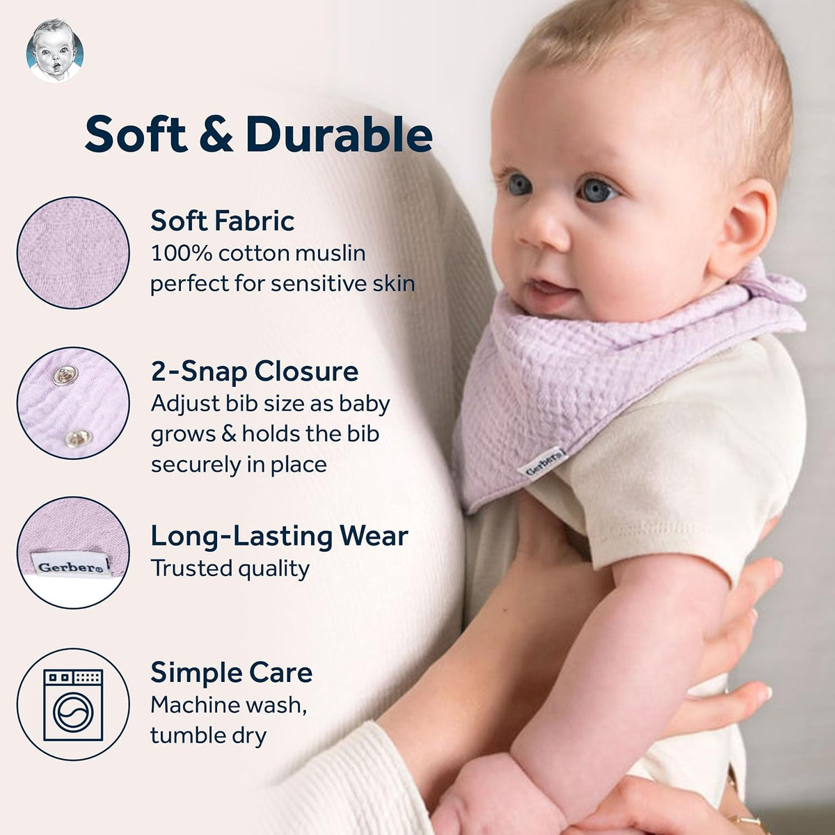 Gerber Baby Boys & Girls Muslin Bandana Bibs