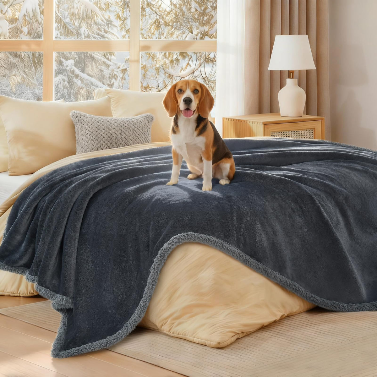 Luciphia Waterproof Bed Blanket Washable,Soft Sherpa Fleece Puppy Reversible Throw Blankets for Small Dog Cat, Furniture Cover Protector Couch Bed from Liquid Pee and Pet Fur, Black, 40" x 28"