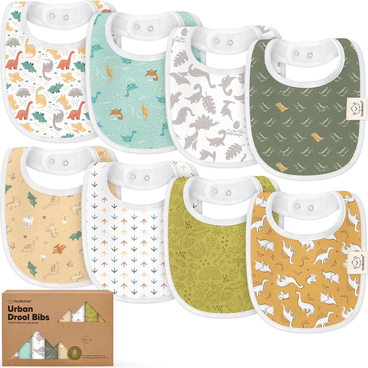 KeaBabies 8-Pack Organic Baby Bibs for Drooling and Teething (Pets & Paws)