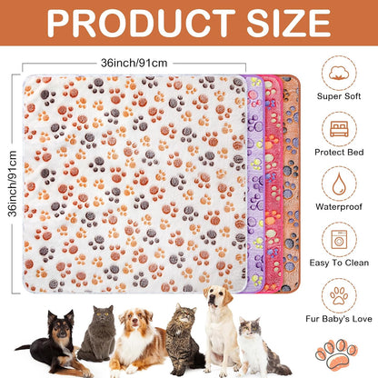 Panelee 36 x 36 Inch 4 Pcs Waterproof Dog Blankets Paw Print for Whelping