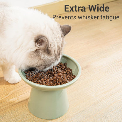 CEEFU Extra Wide Elevated Ceramic 6.2" Shallow Cat Food Bowl