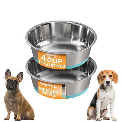 Neater Pet Brands Stainless Steel Dog Bowls with Non-Slip Rubber Bottom – 2 Cup (16 oz), Black - Set of 2 Heavy Duty Metal Dog Bowls, Dishwasher Safe, Food or Water Bowl, Ideal for Small Dogs & Cats