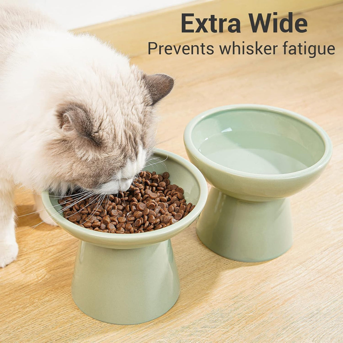 CEEFU 2-Pack Elevated Ceramic Cat Bowls Extra Wide for Food & Water