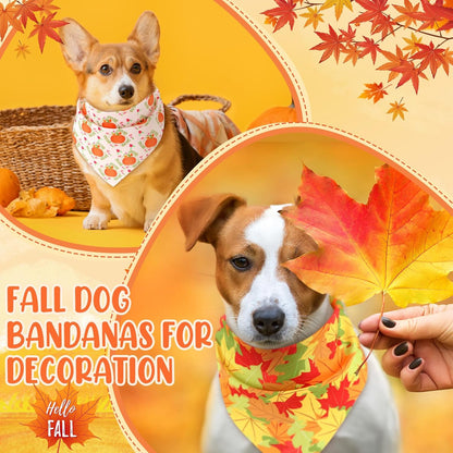 Preboun 50 Pcs Fall Dog Bandanas Bulk, Autumn Pumpkin Maple Leaves Pattern
