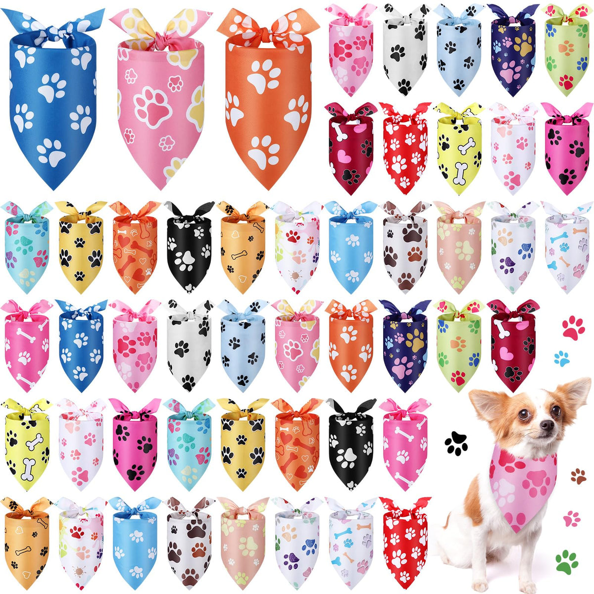 Abbylike 50 Pcs Halloween Dog Bandanas Bulk, Pumpkin Ghost Bat Skull