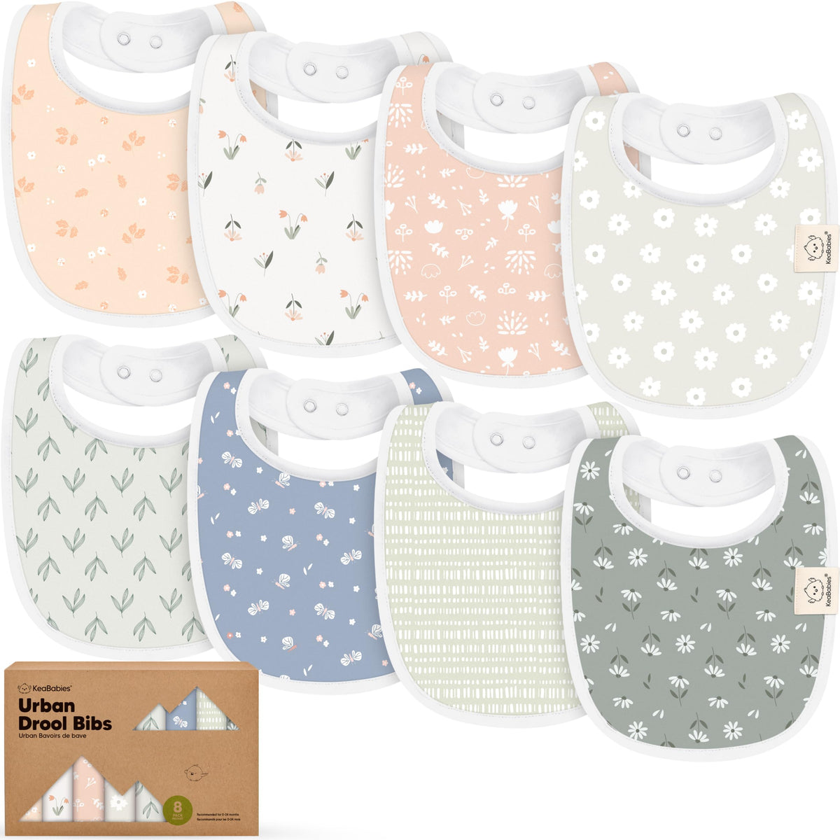 KeaBabies 8-Pack Organic Baby Bibs for Drooling and Teething (Pets & Paws)