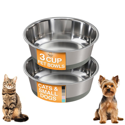 Neater Pet Brands Stainless Steel Dog Bowls with Non-Slip Rubber Bottom – 2 Cup (16 oz), Black - Set of 2 Heavy Duty Metal Dog Bowls, Dishwasher Safe, Food or Water Bowl, Ideal for Small Dogs & Cats