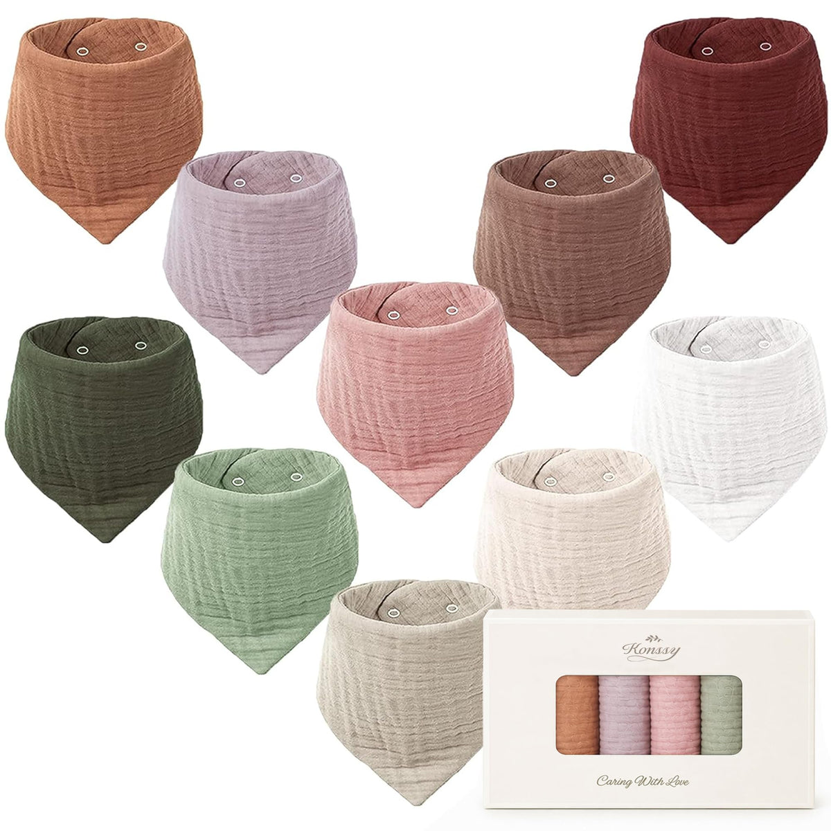 Konssy 10 Pack Baby Muslin Bandana Bibs for Drooling and Teething
