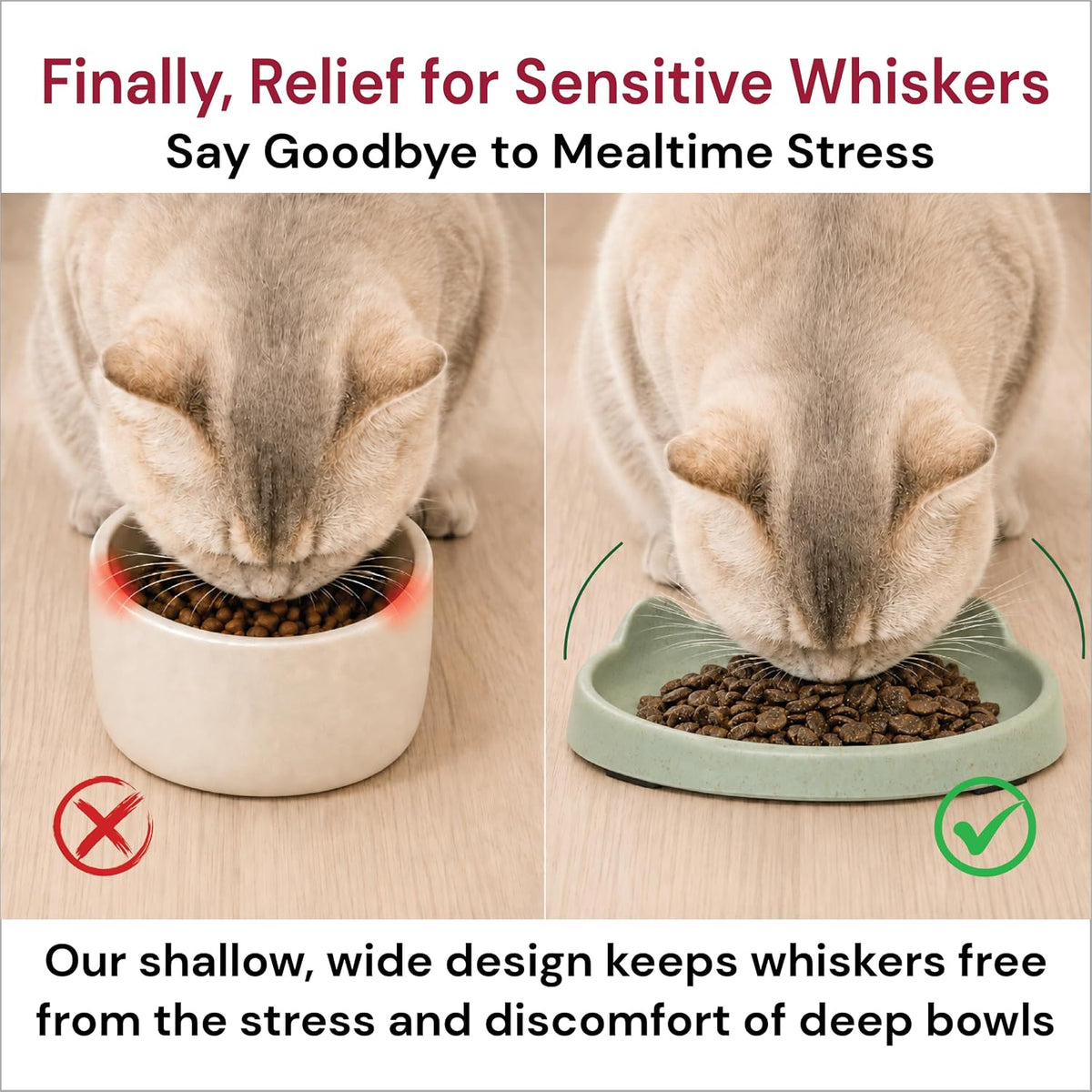 7 Ruby Road Shallow Cat & Kitten Food Bowls, Whisker Friendly, Set of 2
