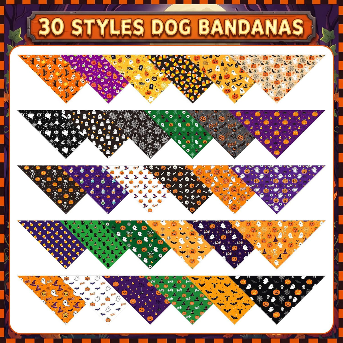 Chunful 120 Pcs Halloween Dog Bandanas Bulk for Charm Grooming Medium Pet