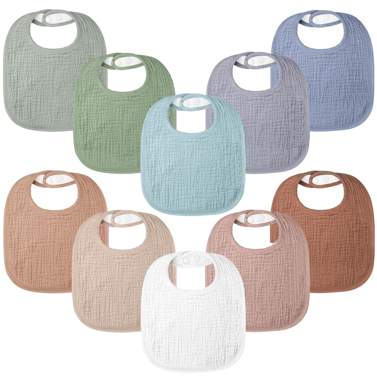 Bearmoss 100% Cotton 10 Pack Muslin Baby Bibs for Drooling and Teething