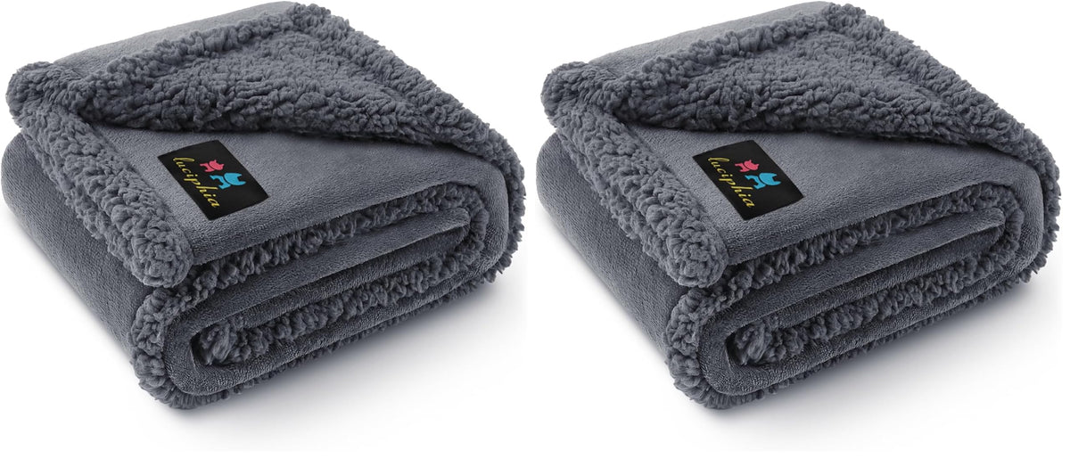 Waterproof Pet Blanket, Liquid Pee Proof Dog Blanket for Sofa Bed Couch, Reversible Sherpa Fleece Furniture Protector Cover for Small Medium Large Dogs Cats, Dark Gray Small（40" x 28"）