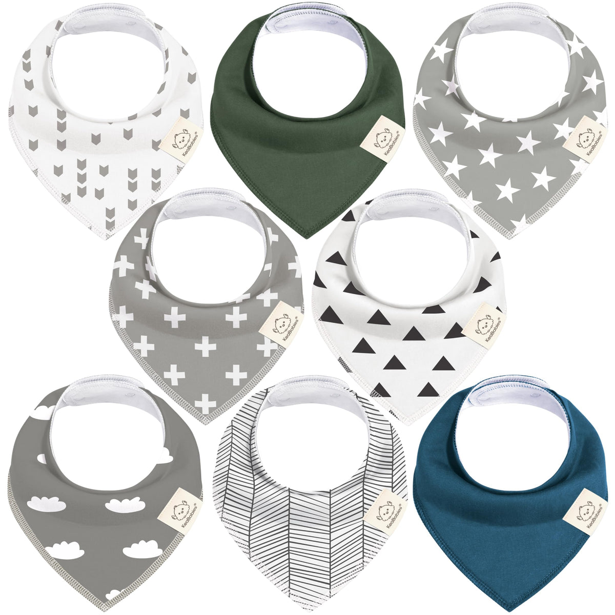 KeaBabies 8pk Organic Baby Bandana Bibs for Drooling Teething, Pets & Paws