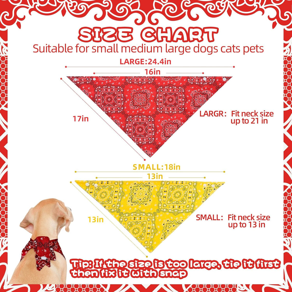 PAWCHIE Dog Bandanas Small Reversible Styles Pet Triangle Scarf Bibs - Adjustable with Two Snaps - Kerchief Set Accessories for Dogs, Puppy, Cats Red