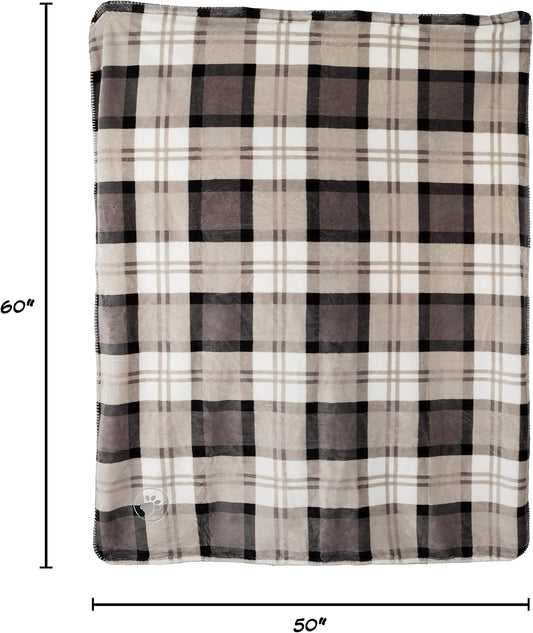 Pet Blanket - Reversible Waterproof Plaid Throw Protects Couch, Car, and Bed from Spills, Stains, or Fur - Dog and Cat Blankets by Petmaker (Gray)