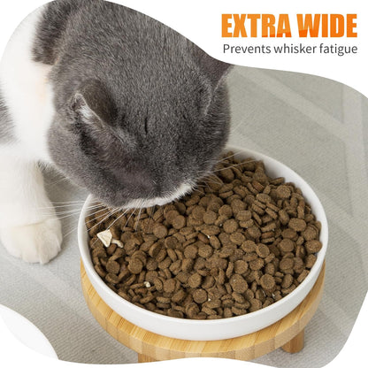 Lusifaco Shallow Wide Elevated Cat Bowls Whisker Fatigue (White, Set of 2)