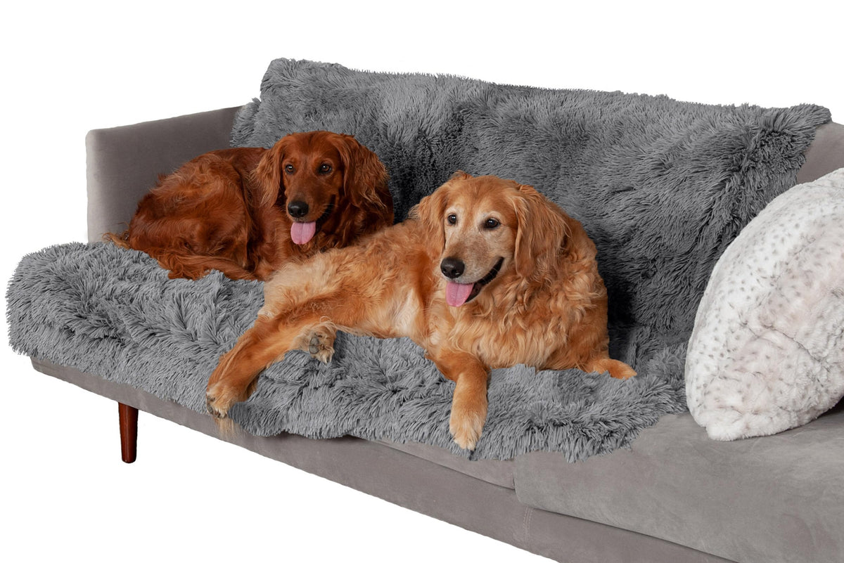 Furhaven Waterproof Throw Blanket for Dogs & Indoor Cats, Washable - Shaggy Plush Calming Long Faux Fur & Velvet Dog Blanket - Taupe, Medium