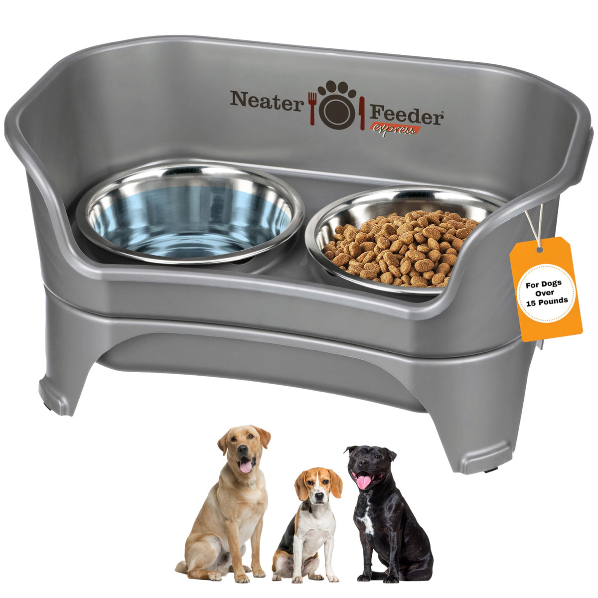 Neater Feeder Express Mess Proof Dog Bowls Elevated for Small Breeds under 15 Lb, Made in USA, No Spill Raised Dog Food Bowl Stand, Stainless Steel Food and Water Bowl Set, Feeding Station, Cappuccino