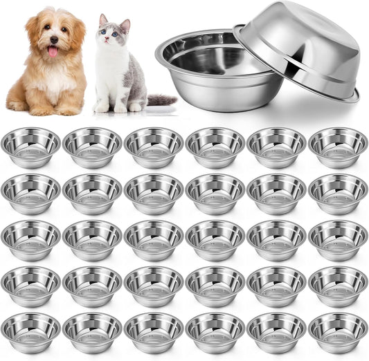 Zhehao 30 Pcs Dog Bowls Stainless Steel Bulk for Pet Puppy Cat, 10 oz