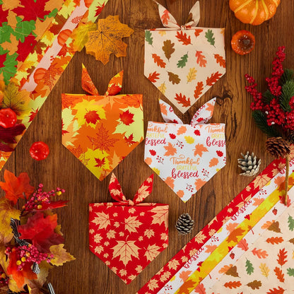Preboun 100 Pcs Fall Dog Bandanas Bulk, Autumn Pumpkin Maple Leaves Pattern
