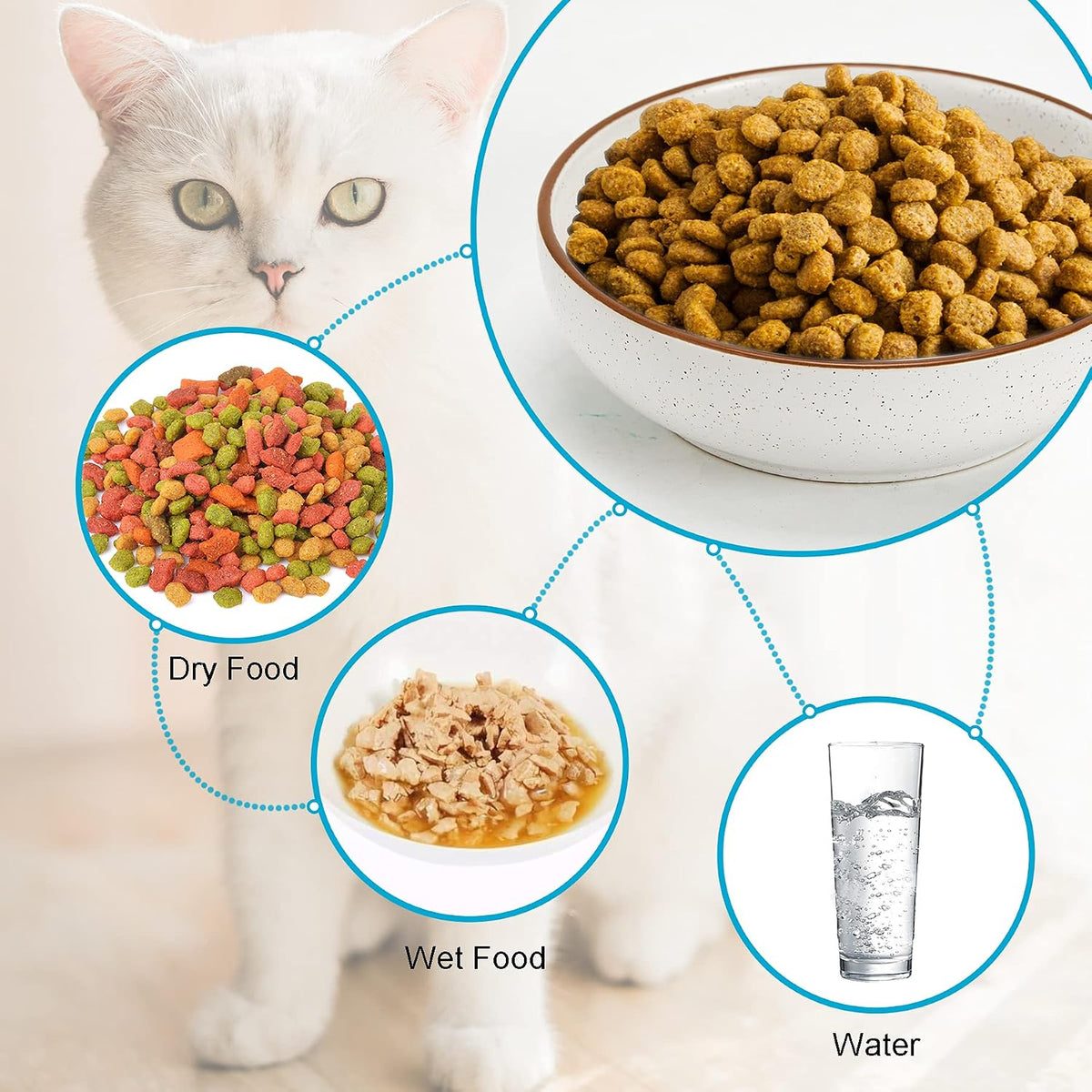 Ceramic Cat Bowls, Howise Pet Bowl Cat Dishes for Food and Water, 5.3 in Cat Food Dish 3 Pack Cat Food Bowls Set Small Dog Dish, Matte White Finish