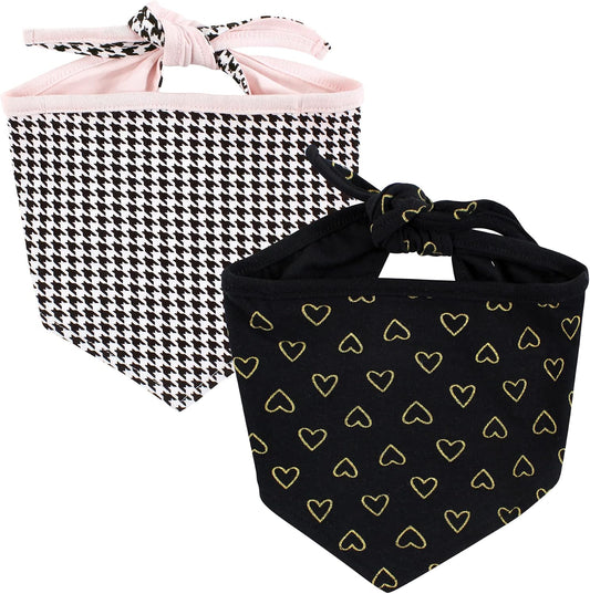 Luvable Friends Dog Reversible Pet Dog and Cat Bandana Bibs 2pk, Houndstooth Hearts, One Size