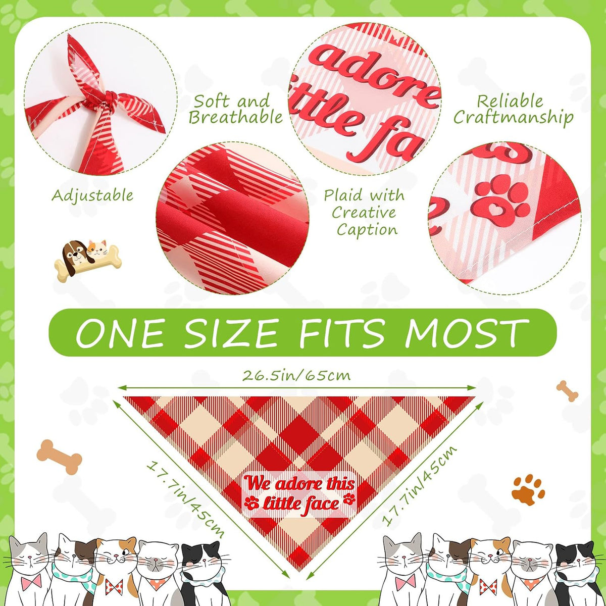 50 Pcs Plaid Dog Bandanas Bulk Cute Dog Scarf Bibs Puppy Pet Bandanas with Captions Adjustable Cat Outfit Washable Triangle Scarf Kerchief for Small to Medium Girl Boy pet(Cute)