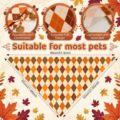 50 Pcs Fall Plaid Dog Bandanas Bulk Autumn Gingham Check Pattern