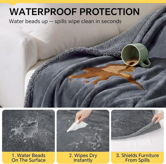 Luciphia Waterproof Blanket for Large Dog, Reversible Sherpa Bed Cover