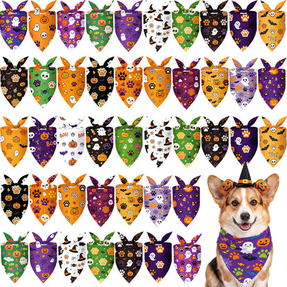 Abbylike 50 Pcs Halloween Dog Bandanas Bulk, Pumpkin Ghost Bat Skull