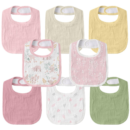 Muslin Bibs for Baby Girl, Adjustable Fit for Drooling and Teething Toddler