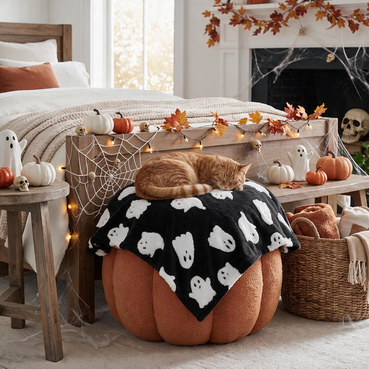 Horaldaily Black Ghost Shape 3D Textured Pets Blanket 30x40
