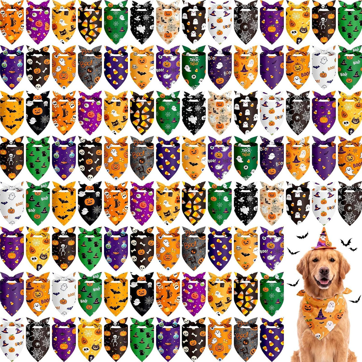 Chunful 120 Pcs Halloween Dog Bandanas Bulk for Charm Grooming Medium Pet