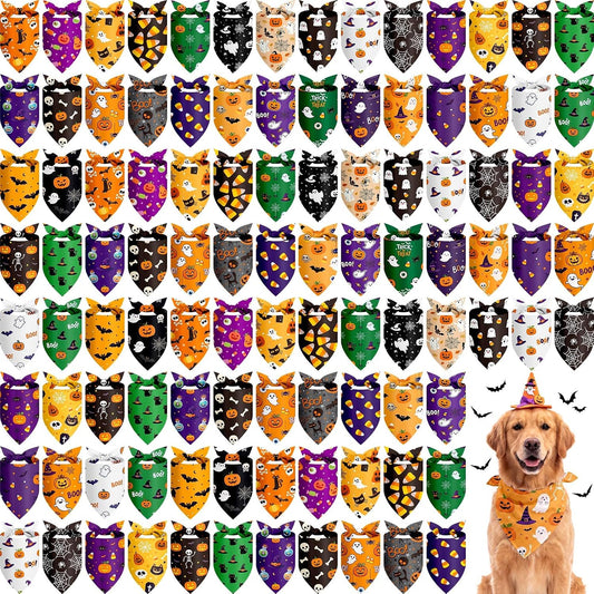 Chunful 120 Pcs Halloween Dog Bandanas Bulk for Charm Grooming Medium Pet