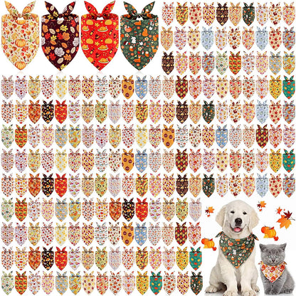 100 Pcs Fall & Thanksgiving Dog Bandanas Bulk with Holiday Sayings, Washable Adjustable Pet Triangle Scarf Bibs, Autumn Grooming Accessories for Small Medium Large Dogs Cats Costume Decor