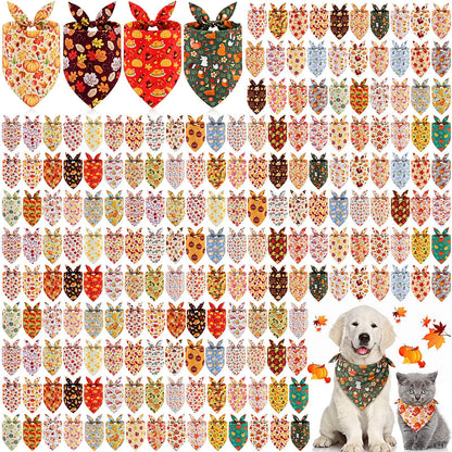 100 Pcs Fall & Thanksgiving Dog Bandanas Bulk with Holiday Sayings, Washable Adjustable Pet Triangle Scarf Bibs, Autumn Grooming Accessories for Small Medium Large Dogs Cats Costume Decor