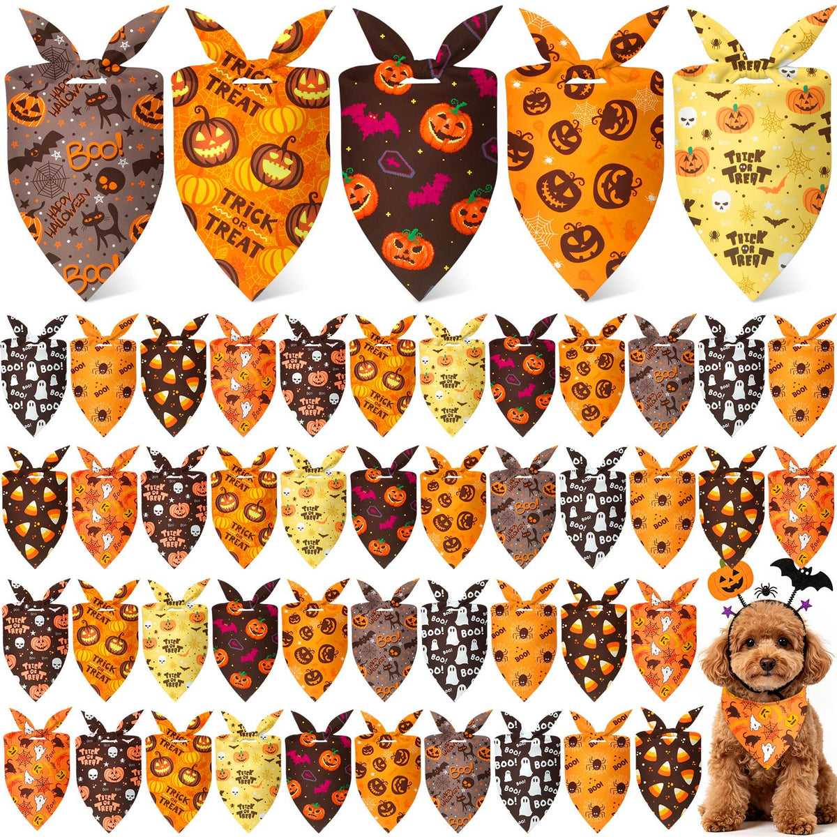 Weewooday 50 Pcs Fall Dog Bandanas Bulk for Autumn Pet Soft Bibs Adjustable Squirrel Fox Hedgehog Kerchief Bandana for Small Medium Large Grooming Accessories (Fall Animals, 25.6 x 17.7 x 17.7 Inch)