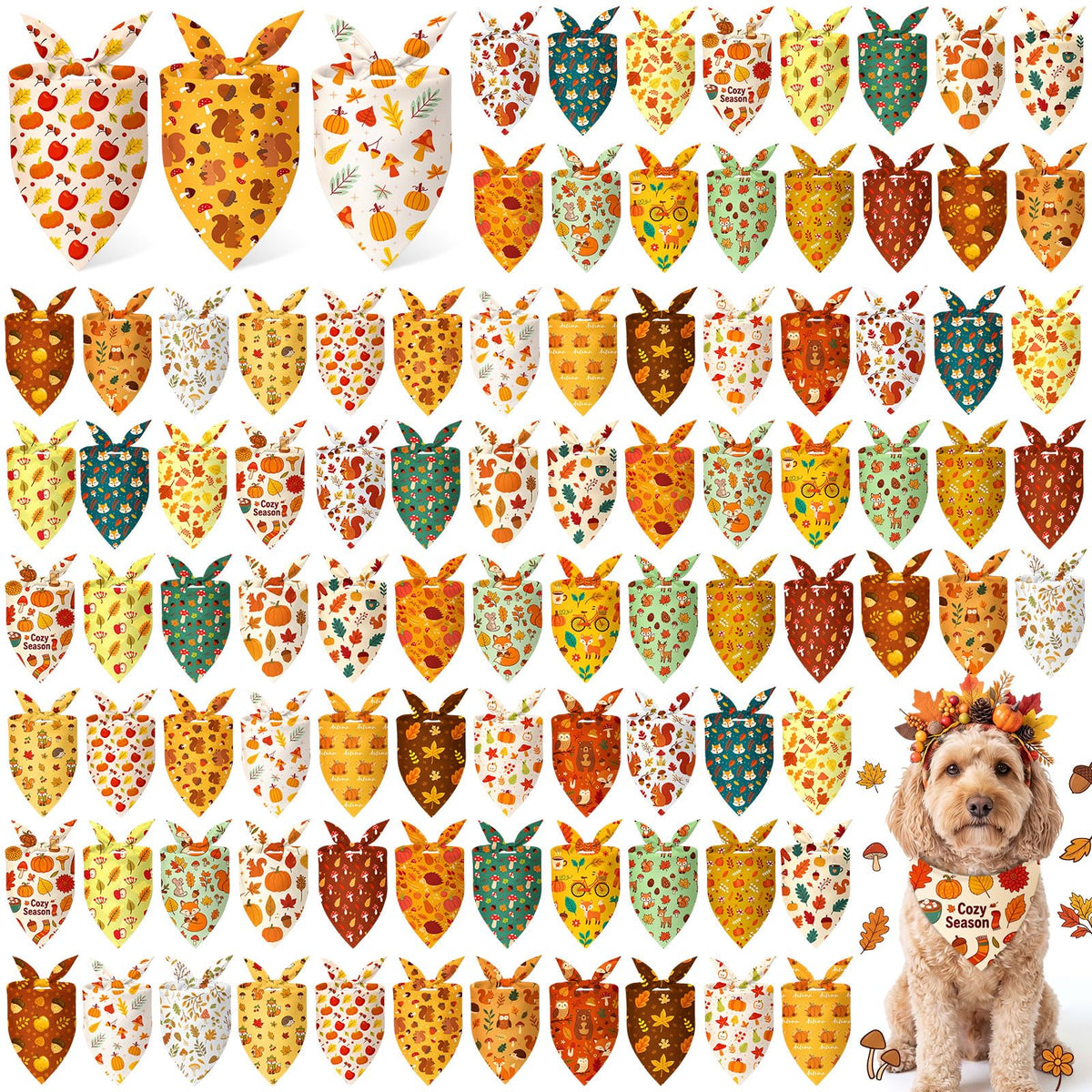 Abbylike 100 Pcs Summer Hawaiian Dog Bandanas Bulk, Tropical Fruits