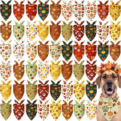 Preboun 50 Pcs Fall Dog Bandanas Bulk, Autumn Pumpkin Maple Leaves Pattern