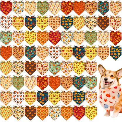 72 Pack Fall Dog Bandanas Bulk Autumn Triangle Pet Scarfs