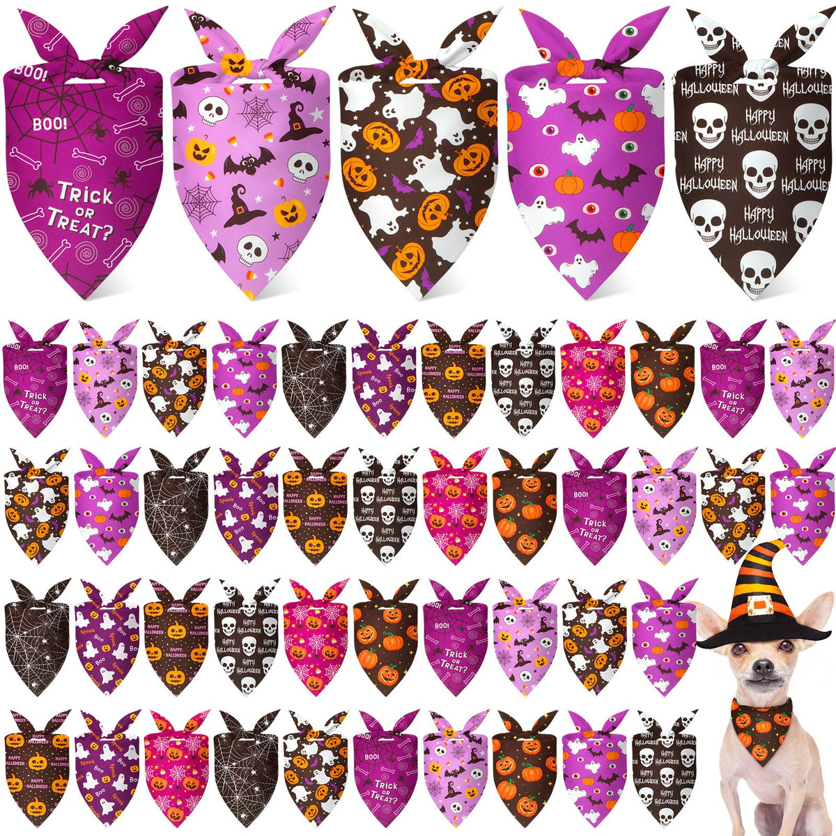 Weewooday 50 Pcs Fall Dog Bandanas Bulk for Autumn Pet Soft Bibs Adjustable Squirrel Fox Hedgehog Kerchief Bandana for Small Medium Large Grooming Accessories (Fall Animals, 25.6 x 17.7 x 17.7 Inch)