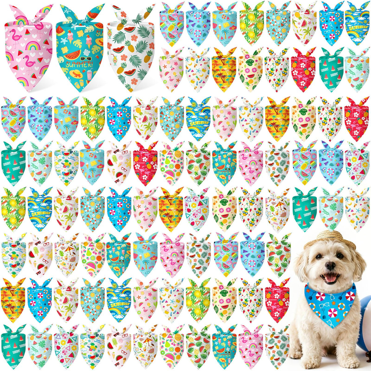 Preboun 100 Pcs Fall Dog Bandanas Bulk, Autumn Pumpkin Maple Leaves Pattern