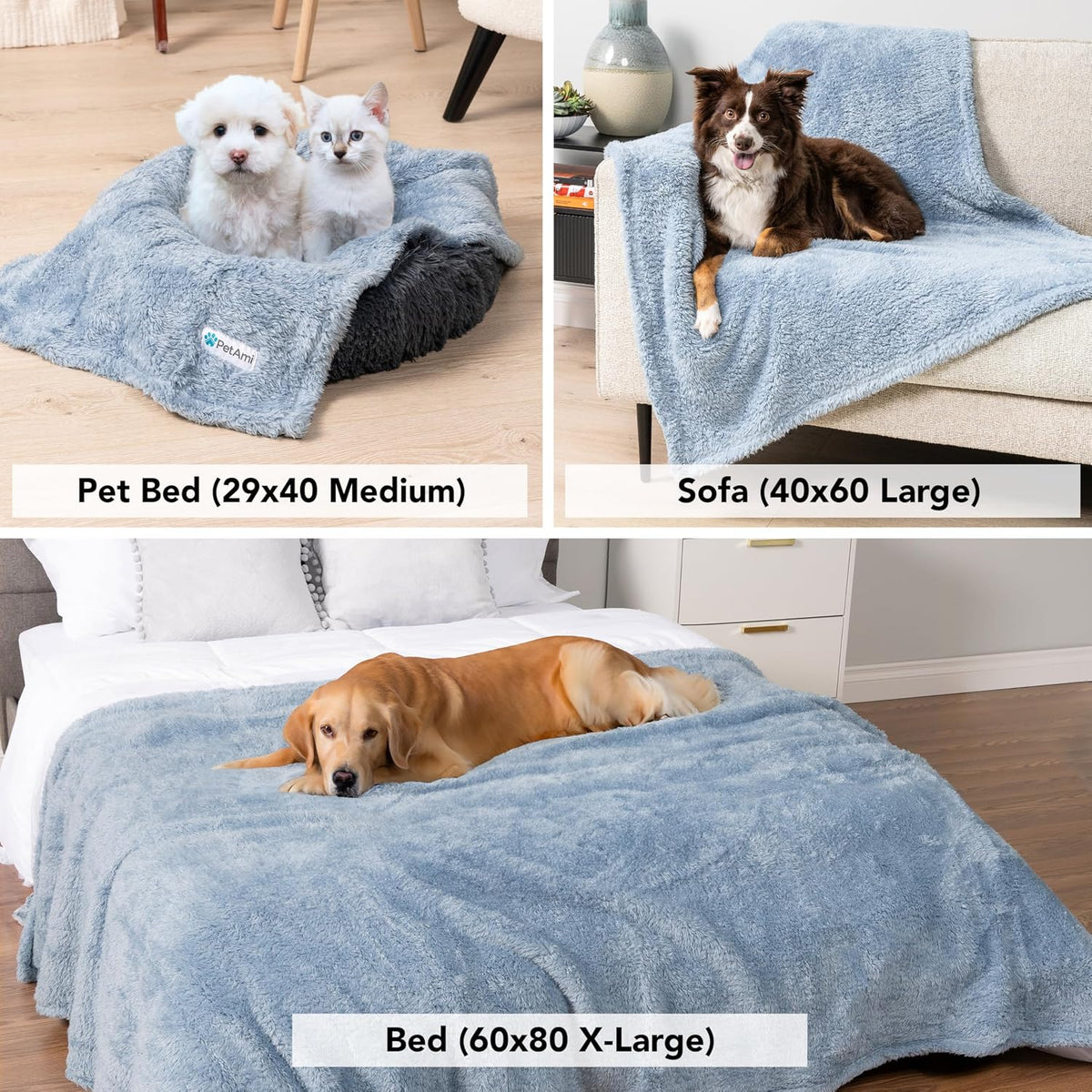 PetAmi Soft Plush Sherpa Dog Blanket for Pet Cat, Medium 29x40, Dusty Blue