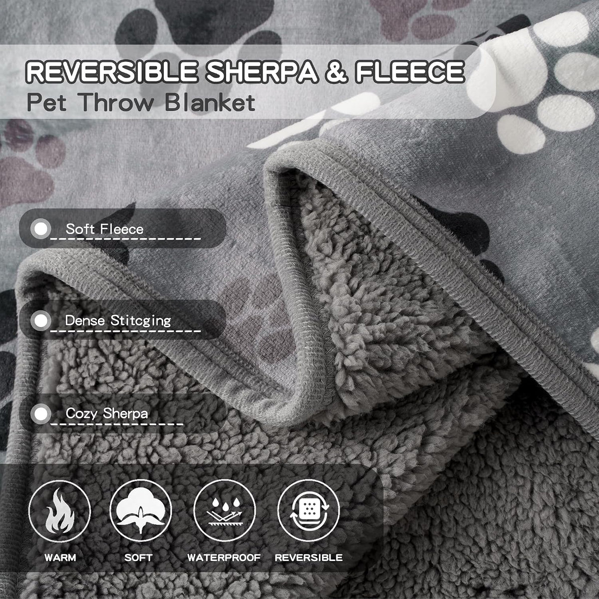 Waterproof Dog Blankets for Large Dogs 50"x60" Dark Grey