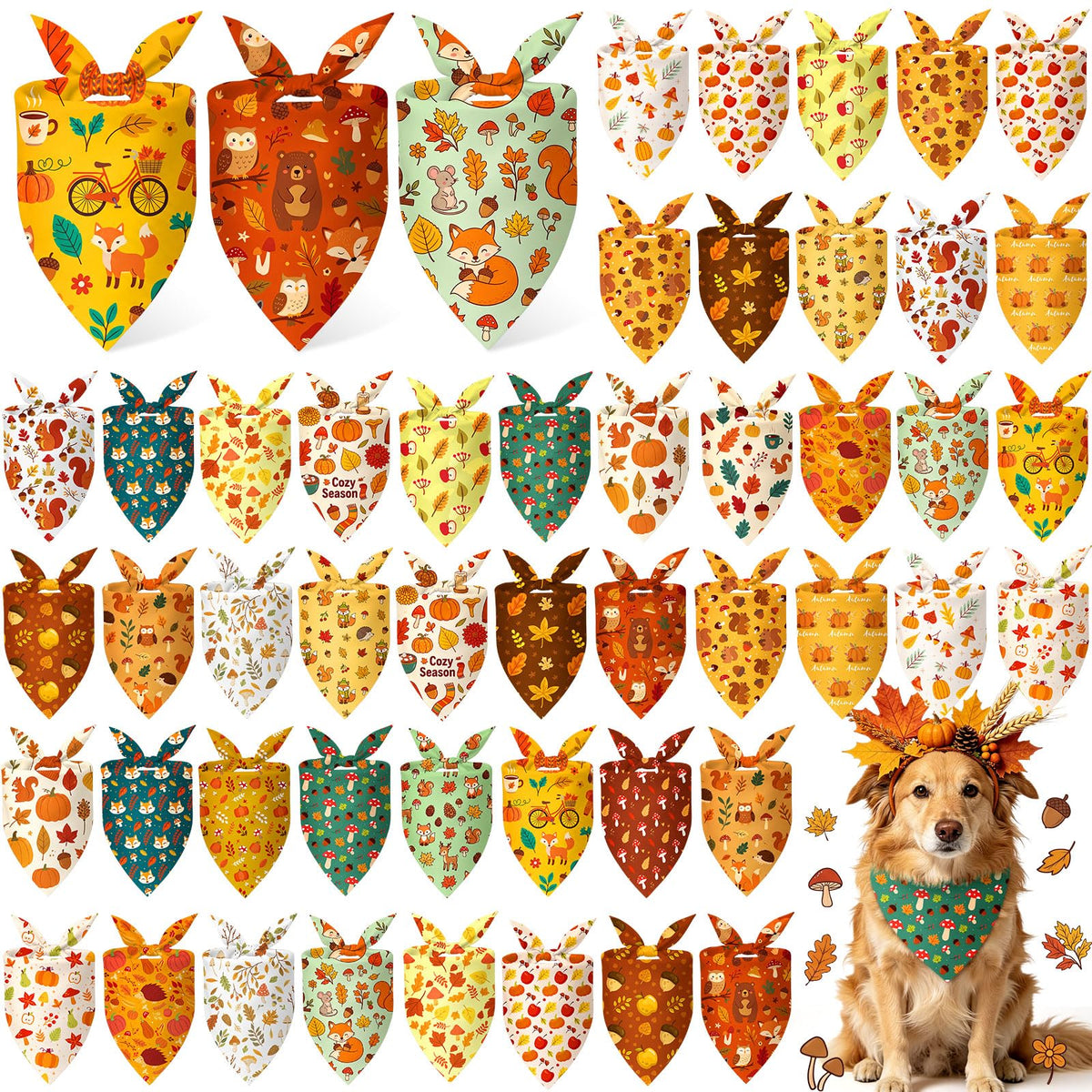 Abbylike 50 Pcs Halloween Dog Bandanas Bulk, Pumpkin Ghost Bat Skull