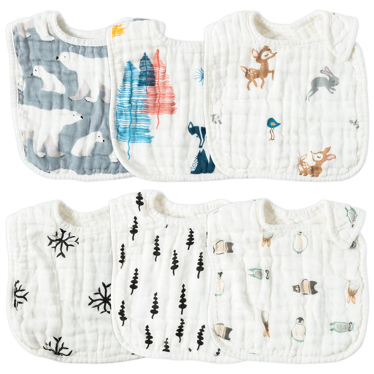 Zainpe 6Pcs Snap Muslin Cotton Baby Bibs