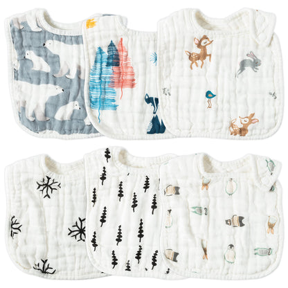 Zainpe 6Pcs Snap Muslin Cotton Baby Bibs