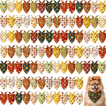 Preboun 100 Pcs Fall Dog Bandanas Bulk, Autumn Pumpkin Maple Leaves Pattern